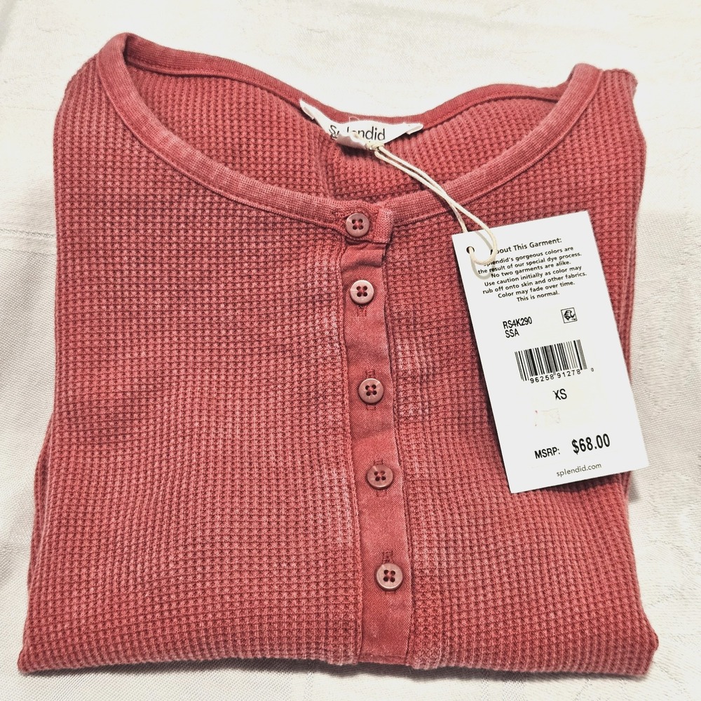 NWT Splendid Collection XS Pink Waffle Knit Crop Top 3/4 Button Front